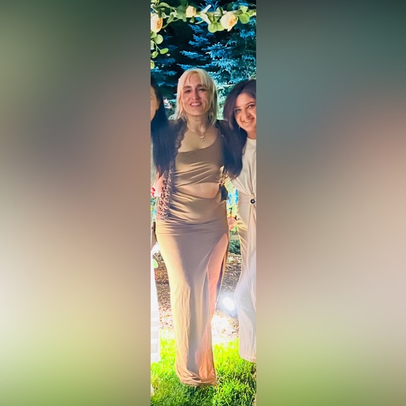 Superdown M Erla Cutout Maxi Slip Dress One Shoulder Brown High Slit Cocktail - Picture 11 of 11